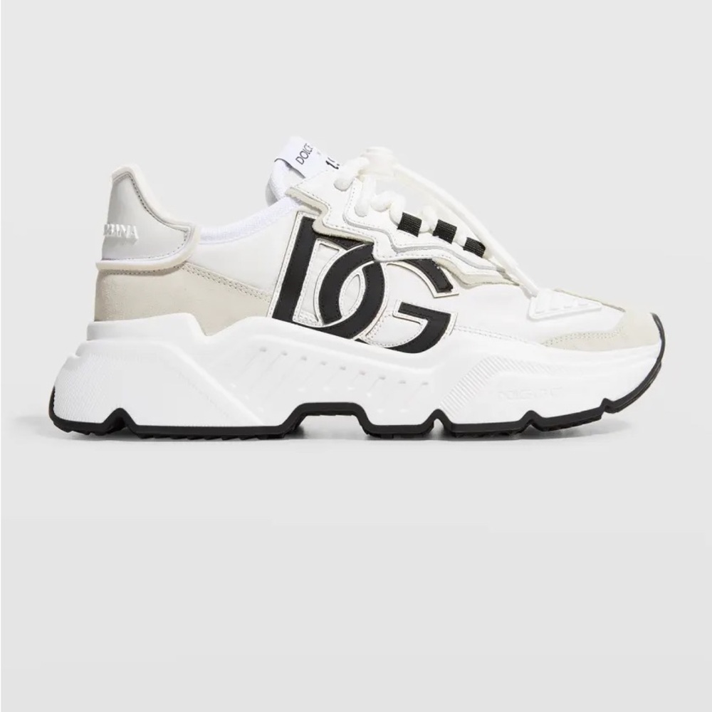 Dolce & Gabbana Mixed Leather Runner Sneakers (Beige & White) Size 38